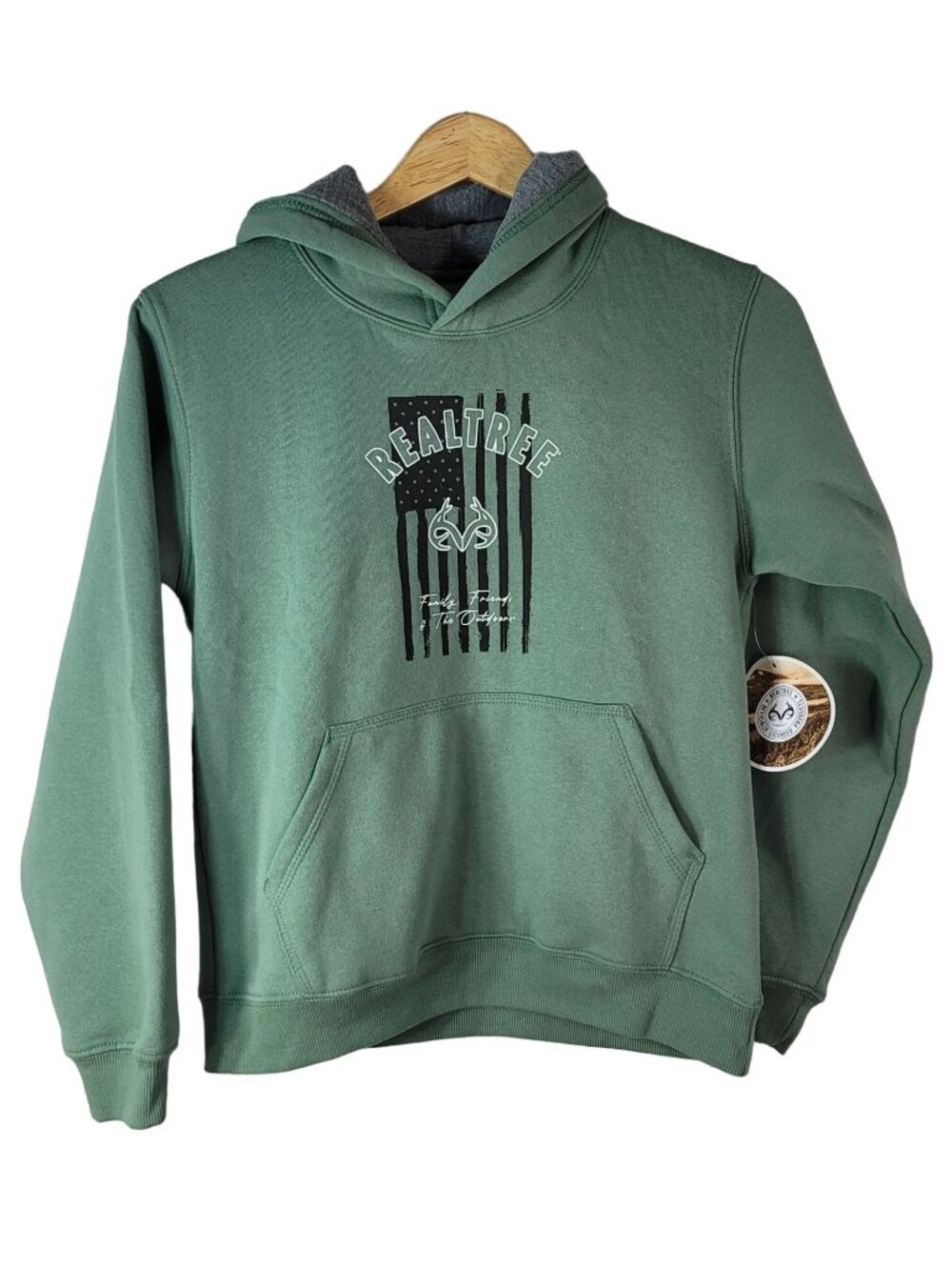 Realtree Youth Hoodie Sweatshirt Green Med Fleece American Flag Long Sleeve NWT